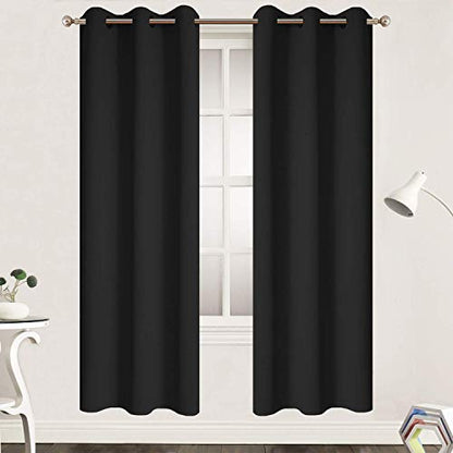 Yakamok Blackout Curtains 38x72 inch Black Thermal Drapes-Bedroom | 2 panels,room darkening,thermal insulated,noise reducing,privacy protection,grommet window treatment,living room study dining - color: Black, size: 38"W x 72"L (Pack of 2)