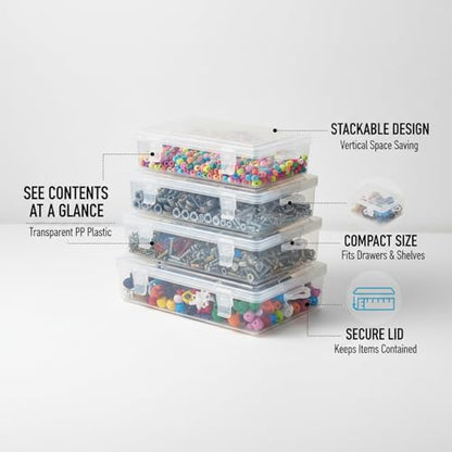 Stackable Clear Plastic Storage Bins with Lids, Transparent PP Organizer Boxes for Drawers, Shelves, and Desktops - size: 9.33 x 5.63 x 2.09 in
