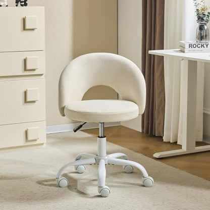 VINGLI Small Vanity Chair with Wheels for Girls.Cute Modern Adjustable Height Armless Office Desk Chair.360°Swivel Comfy Rolling Chair for Study, Make up Room,Small Space,Linen Light Yellow - color: Linen Light Yellow