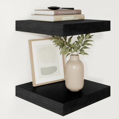 Vivelove Square Floating Shelves 12x12” Set of 2, Black | Easy Install with Hardware, Invisible Brackets, No Sagging, Living Room Display Shelf, 2" Thick，Engineered Wood - color: Black, size: 12”wx12”dx2”h