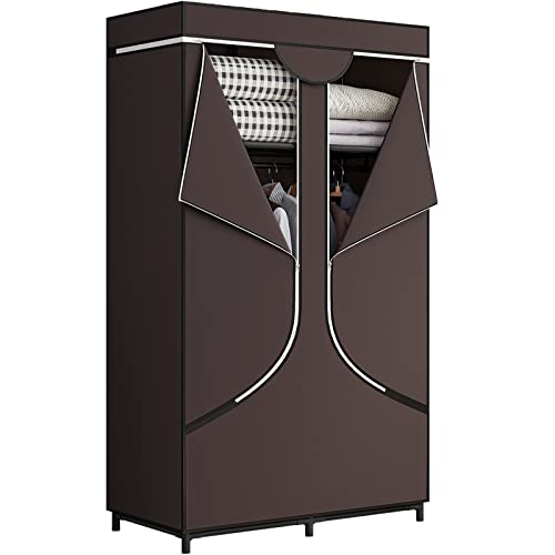 SORCEDAS Wardrobe Closet with Hanging Rods and Shelves for Clothes Storage | Portable Closet with Non-Fabric Cover,Sturdy Metal Frame,Closet Organizers and Storage for Bedroom,dorm,Storage Rooms Coffee - color: Coffee, size: 34 Inch