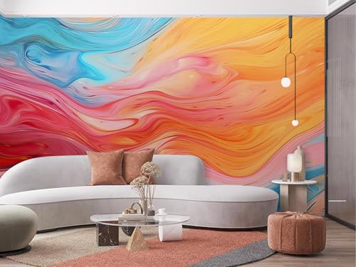 Orange Red Blue Abstract Fluid Wave Art Wall Mural Peel and Stick Art Wallpaper Self Adhesive Removable Mural Large Foil Wall Decor Print Picture - color: Ma-002, size: 149"x212"
