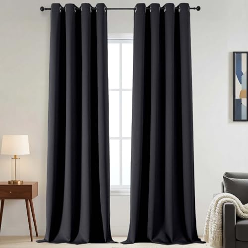 100% Blackout Curtains - Extro Long Thermal Insulated Solid Thick Fabric Full Light Blocking Curtains, Halloween Grommet Drapes for Living Room, Black, 2 Panels, 2x52Wx120L Inches - color: Black, size: 52"W x 120"L (Pack of 2)