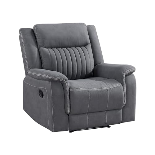 Lexicon Polished Microfiber Wall Hugger Manual Reclining Chair, Gray | 39.5"W Manual Recliner, Home Theater Seating for Living Room/Office/Apartment - color: Grey, size: Recliner