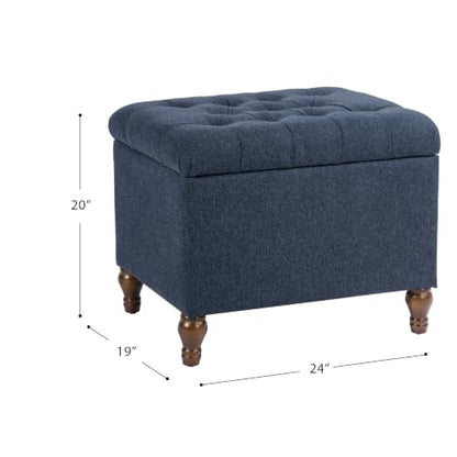 Spatial Order 24" Button Tufted Storage Ottoman - Blue Woven Fabric - color: Blue Woven Fabric