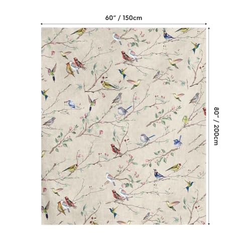 Horaldaily Spring Summer Birds Branch Biege Flannel Throw Blanket 60x80 | All Season Using Ultra Soft Fuzzy Plush Cozy Non-shedding Blanket for Couch Sofa Bed Camping, Ideal Gift for Kids Adults - color: Beige, size: Twin(60x80”)