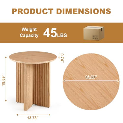 Round Fluted End Table, 19" Side Table, Modern Bedside Table, Mid-Century Modern Nightstand,Easy Assembly, for Small Spaces, Living Room, Bedroom, Oak - color: Oak, size: 19" Cross-leg Table