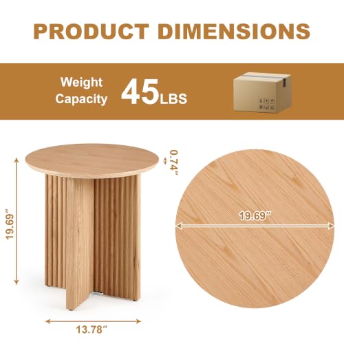 Round Fluted End Table, 19" Side Table, Modern Bedside Table, Mid-Century Modern Nightstand,Easy Assembly, for Small Spaces, Living Room, Bedroom, Oak - color: Oak, size: 19" Cross-leg Table