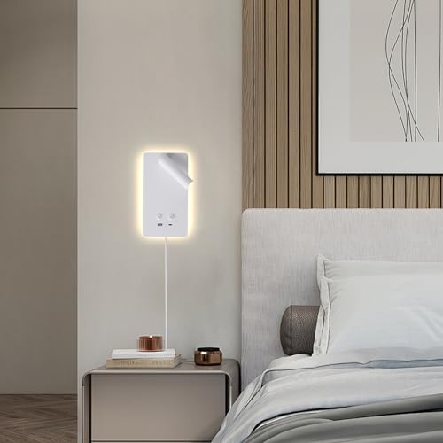 MOLUOLA LED Wall Lamp Wall Mounted Reading Lights, Adjustable Headboard Plug in Wall Sconce with USB C+A Ports, Headboard Bedside Lamp with 9W+3W Night Light 3000K (White) - color: White, size: 1 Pack