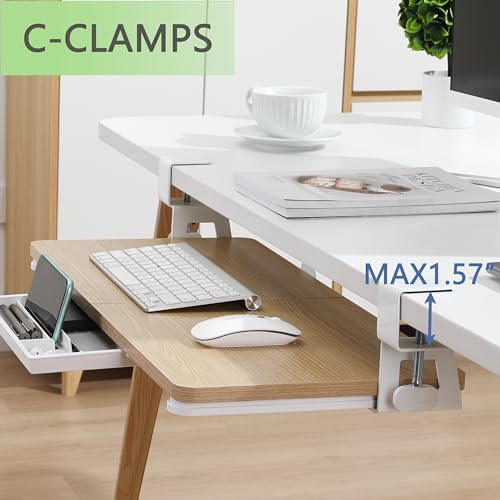 ETHU Keyboard Tray Under Desk, 26.77" X 11.81" Large Size Keyboard Tray with C Clamp-on Mount Easy to Install, Computer Keyboard Stand, Ergonomic Keyboard Tray for Home and Office (Oak) - color: Oak