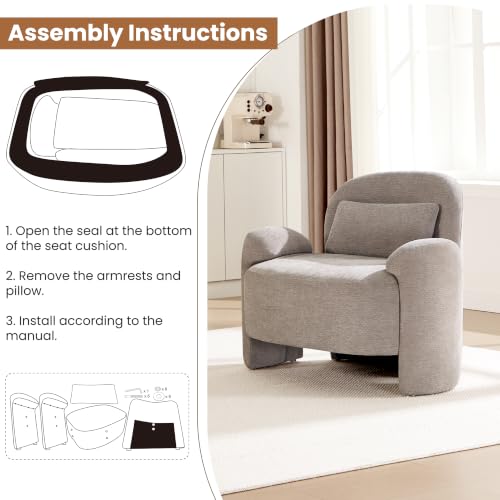Accent Chair for Living Room, Modern Chenille Fabric Lounge Reading Sofa Chair with Lumbar Pillow, Upholstered Arm Chairs for Bedroom, Office, Light Grey - color: Light Grey