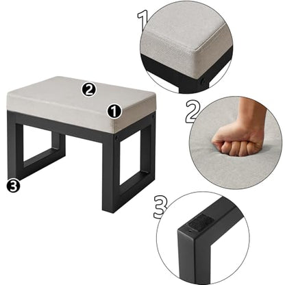 IBUYKE 16 Inch Small Foot Stool Ottoman, Rectangle Linen Foot Rest with Padded Seat and Metal Legs, Modern Ottoman Foot Rest for Living Room Bedroom Entryway Couch, Grey WBD001G - color: Grey