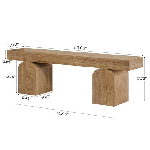 Tribesigns 59" Dining Bench for 2 to 3, Farmhouse Dining Table Bench with Arched Base, Extra Long Kitchen Seating for Living Room, Entryway (Brown) - color: Brown
