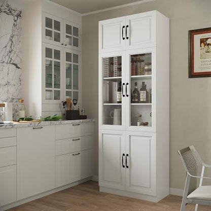 Bobve 86.6" H Extra Tall Narrow Storage Cabinet, Tall Bathroom Cabinet with Glass Door and Shelves, 5-Tier Free-Standing Cube for Bathroom, Living Room, Kitchen, Big Compartment - size: 31.5"W