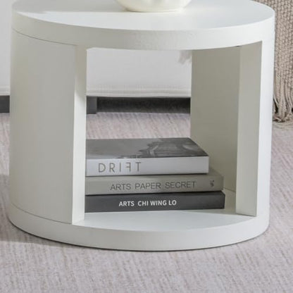Round Nesting Coffee Table Set of 2, 31.5 & 18 in, Textured White | White nesting coffee table, round coffee tables for living room, 2 in 1 nesting tables, rounded edges, space-saving design - color: Textured White