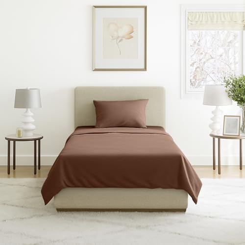 Brushed Microfiber Sheet Set- 3 Piece Bed Linens-Fitted & Flat Sheets.(Twin, Brown) - color: Brown, size: Twin