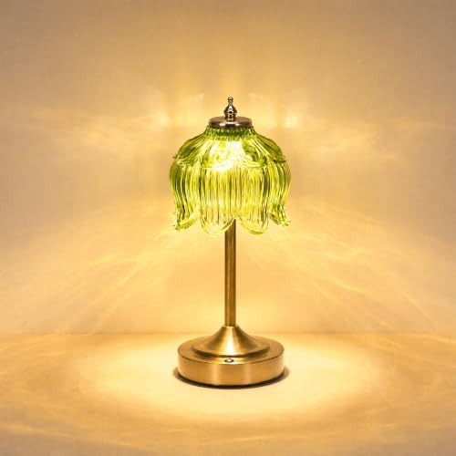 Lotus Flower Lamp Cordless Rechargeable Table Lamp 5200mAh Battery Operated Portable Desk Lamp 3 Color Modes Touch Control Stepless Dimmable for Nightstand Bedroom Desk Office Kitchen - color: Green