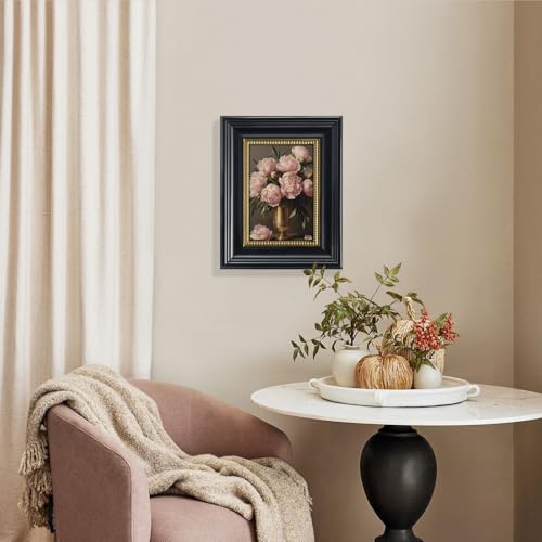 Gatheroad Black Framed Vintage Canvas Wall Art Prints, Peony Floral Art Picture, Retro Rustic Aesthetic Bathroom Wall Decor, Classic Home Accent for Living Room Bedroom Office, 8x10in - color: Pink Peony Floral, size: 8X10inch