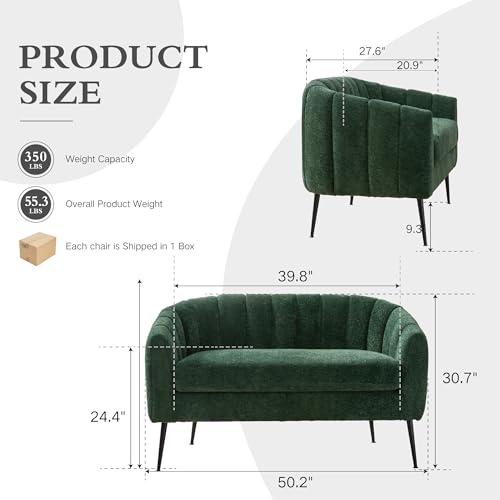 Chifee & Vingol Green Loveseat Sofa 50.2'' Wide Upholstered Loveseat Accent Couch with Metal Legs Modern 2-Seater Sofa for Living Rooms Bedroom Apartment Office,Green - color: S3055-green