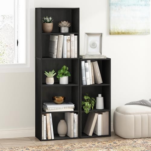 Furinno LUDER Book Shelf, 5-Tier Bookshelf, Bookcase with Open Shelves, 9.4 x 15.8 x 52, Easy Assembly, for Living Room, Bedroom, Home Office, Blackwood - color: Blackwood, size: 5-Tier