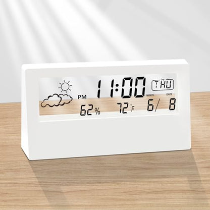 Digital Alarm Clock,Transparent Modern Design, Temperature, Humidity, Snooze, Aesthetic Home & Office Decor, Battery Operated Desk Clock for Office,Living Room,Shelf, Bedroom, White