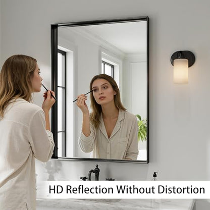 36x24 Black Bathroom Mirrors for Over Sink, Wall Mounted Bathroom Vanity Mirror, HD Distortion-Free Tempered Glass, Anti-Rust Brushed Matte Aluminum Alloy Frame, Horizontal or Vertical Hanging - size: 36"L x 24"W