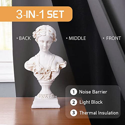 RYB HOME Soundproof Curtains 63 inches, 3 Layers 100% Blackout Curtains | Noise Reducing, Thermal Insulated, With Detachable Felt Liner, For Nursery Bedroom Kids Room, W42 x L63, Grey, 2 Panels - color: Grey, size: 42"W x 63"L (Pack of 2)