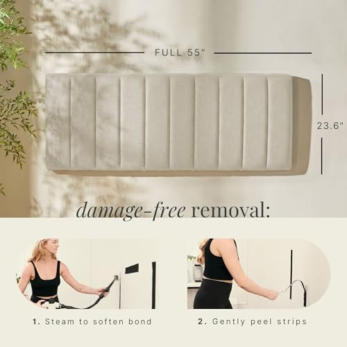 Nestl Upholstered Full Headboard - Easy Assemble Channel Stitched Headboard Full Size - Wall Mounted Headboards with 3D Soundproof Wall Panels Peel & Stick Floating Headboards, Linen - color: 02-linen, size: Full