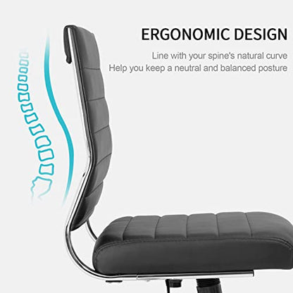 Okeysen Armless Office Desk Chair, Mid Back Ergonomic Swivel Conference Room Chair, Adjustable Height PU Leather Home Desk Chair, Modern Small Rolling Computer Task Chair, Black - color: Black