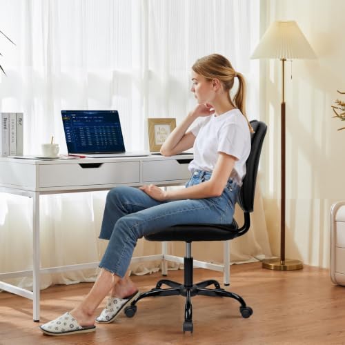 CLATINA Armless Home Office Chair with Lumbar Support and Wheels, Small PU Leather Ergonomic Low Back Desk Chairs No Arms, Adjustable Height 360° Swivel Rolling Computer Task Chair, Black, 8 Pack - color: Black-heibao, size: 8 Pack