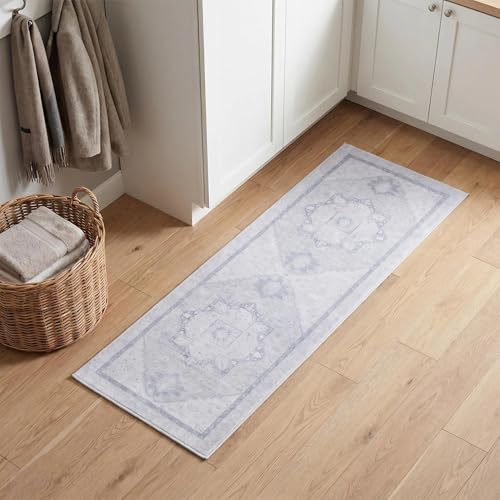 Narrow Runner Rug 18 Inch Wide Non Slip Low Pile Thin Area Rug | Washable for Hallway Kitchen Bathroom Laundry Room Bedroom Front Door Mudroom Light Grey Carpet Runner - color: Light Grey, size: 3'11" x 1'6" (Rectangular)
