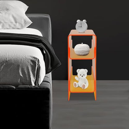 3-Tier Narrow Acrylic Side Table, Narrow End Table for Small Spaces, Side Table for Bedroom, Slim Small End Table (Orange)