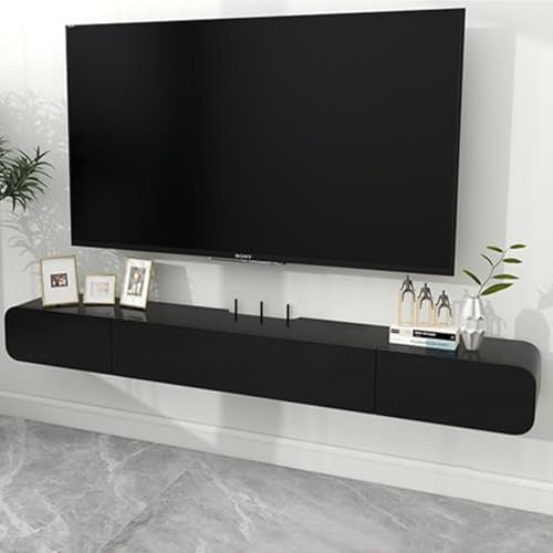 Solid Wood Floating TV Stand Wall Mounted, Black, 63" Wall Mounted Entertainment Center Console, Hanging tv Media Shelf for Living Room, Bedroom (DSGBLACK-B, 63IN) - color: Dsgblack-b, size: 63IN
