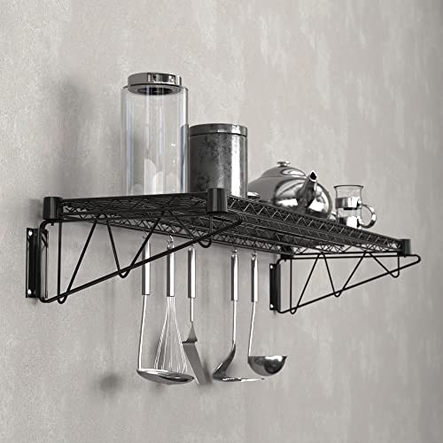 14" x 48" Black Epoxy Wire Wall Mount Shelf - color: Black, size: 14" x 48"