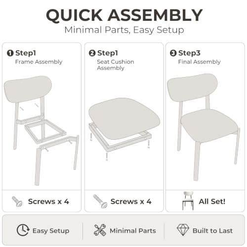Dining Chairs Set of 2, Modern Upholstered Fabric Kitchen Chairs | Textured Fabric, Curved Back, Upholstered Seat, Metal Frame, Dining Room, Kitchen, Breakfast Nook, Restaurant, Soft Gray - color: Soft Gray, size: Set of 2