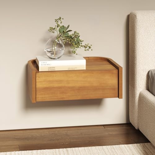 Nathan James Tyla Wall Mounted Bedside Table, Floating 1-Drawer Nightstand with Rounded Edges, Light Brown - color: Tyla Light Brown, size: 1