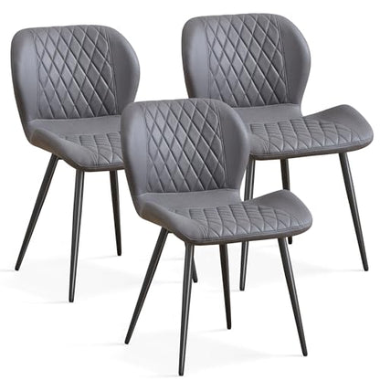 Dining Chairs Set of 3, Comfy Modern Dining Chairs with Thick Cushions, Upholstered Fabric Kitchen Side Chairs with Adjustable Metal Legs for Dining Room (Dark Grey) - color: Dark Grey, size: Set of 3