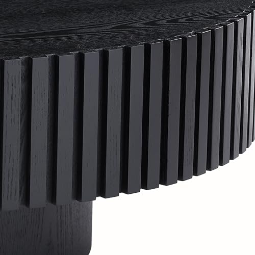 31.49'' Black Round Coffee Table for Living Room, Modern Wood Nesting Coffee Table Handcraft Circle Fluted Drum Coffee Table, Easy Assembly,Black - color: Black, size: 31.49"x17.91"x13.77"