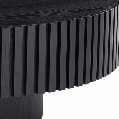 31.49'' Black Round Coffee Table for Living Room, Modern Wood Nesting Coffee Table Handcraft Circle Fluted Drum Coffee Table, Easy Assembly,Black - color: Black, size: 31.49"x17.91"x13.77"