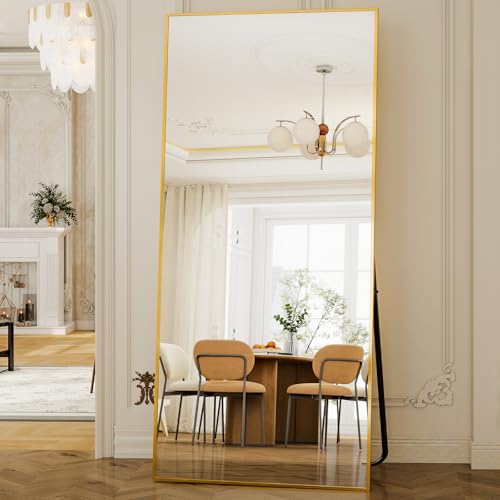 77" x 38" Large Full Length Mirror -Oversize Floor Mirrors | Full Body Standing Mirror Aluminum Alloy Frame, Dressing Mirror for Bedroom, Living Room, Wall Mounted or Leaning Gold - color: Gold, size: 77"L x 38"W