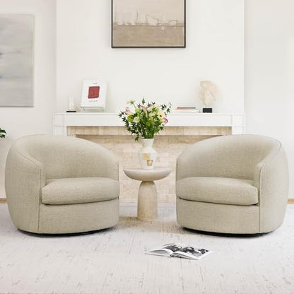 CHITA Barrel Swivel Accent Chair, Wood Frame, Fully Assembled, Oatmeal | Modern Armchair with FSC Certified Wood Frame, Living Room Chair for bedroom & office, 31.5"Dx32.3"Wx28.7"H, 350 Lbs Capacity - color: Oatmeal - Fabric
