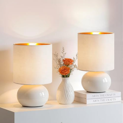 Hamucd Ceramic Table Lamps Set of 2, Modern Classic Bedside Lamps for Nightstand, Small Table Lamp for Bedroom Living Room Desk End Table (White) - color: White