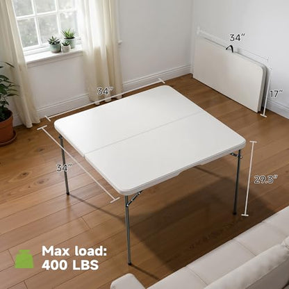 3 ft Square Folding Card Table, Portable Folding Table with Carrying Handle, Heavy Duty 400 lbs Capacity, Ideal for Dining, Camping, Picnic, Party