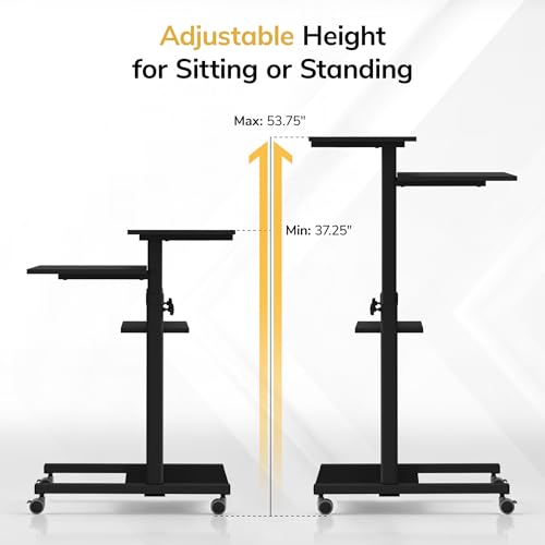 Mount-It! Mobile Computer Cart with Monitor Mount for Screen up to 32", Portable Desk on Wheels, Rolling Laptop Stand for Teachers, Office, Classroom, Rise up to 53", Podium, Keyboard Tray, Black - color: Black