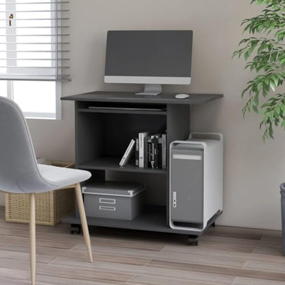 Compact Gray Computer Desk 19.7x31.5x29.5, Engineered-Wood Gaming Desk with Wheels & Shelf for Home Office/Bedroom - color: Grey