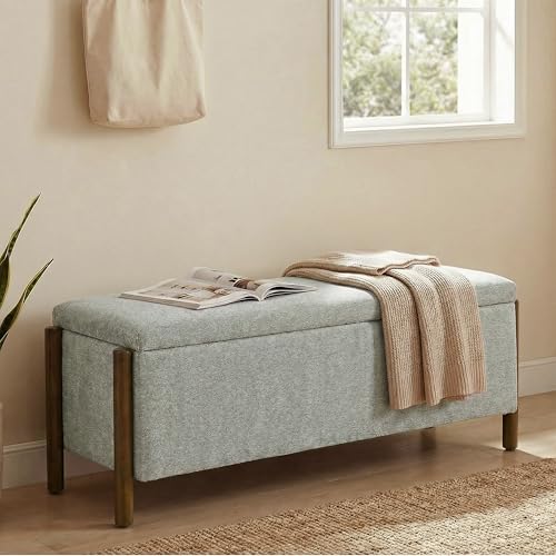 Usaint 47" Fabric Upholstered End of Bed Storage Ottoman Bench, Grey | Entryway Bench with Storage and Rubberwood Legs, 24.5 Gallons Storage Space, Hinged, for Bedroom, Living Room - color: Grey