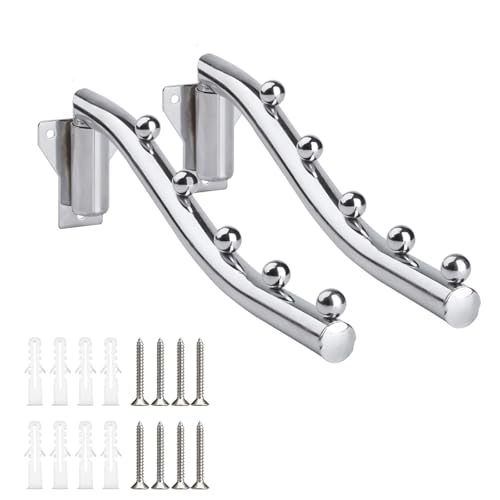 Folding Wall Mount Clothes Hanger Metal, 2 Pack Laundry Hanger Drying Rack | Foldable with Swing Arm 180°Rotation Stainless Steel Retractable Wall Mounted Bathroom Clothes Rack Balcony Coat Hooks - color: 5 Hanger * 2 28CM