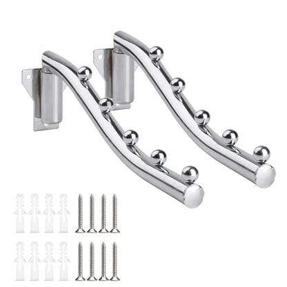 Folding Wall Mount Clothes Hanger Metal, 2 Pack Laundry Hanger Drying Rack | Foldable with Swing Arm 180°Rotation Stainless Steel Retractable Wall Mounted Bathroom Clothes Rack Balcony Coat Hooks - color: 5 Hanger * 2 28CM
