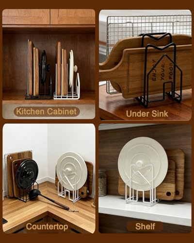 SUNFICON Cutting Board Rack Chopping Board Organizer Stand Holder Kitchen Countertop Pots Pan Lids Rack Organizer Flat Steel 4.92 x 5.7 x 8.47 in. Black - color: 1 Pack Black
