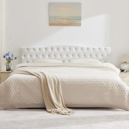 Iroomy Upholstered Queen Headboard, Button Diamond Tufted Headboard with Adjustable Height and Solid Wood Leg, Velvet Padded Headboards for Queen Size Bed, Modern Head Board, White - color: White, size: Queen